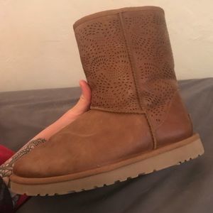 Like new brown perforated leather Ugg boots